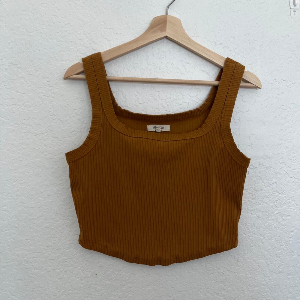 Madewell Ribbed Square Neck Crop Tank Top Brown Mustard Women’s Size Large